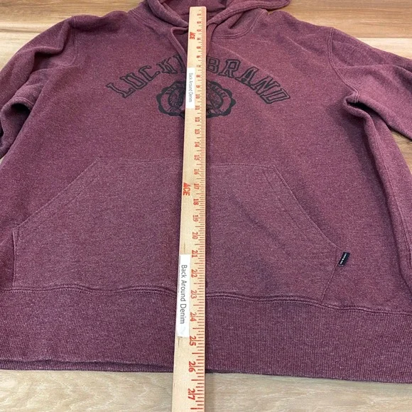 Lucky Brand Hoodie Mens Large Burgundy Pullover Sweatshirt Venice Burnout - Picture 4 of 8